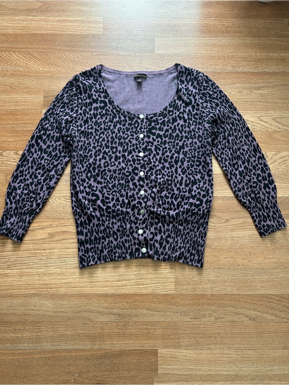 Dana Buchman Purple Leopard-Print Button Cardigan size small